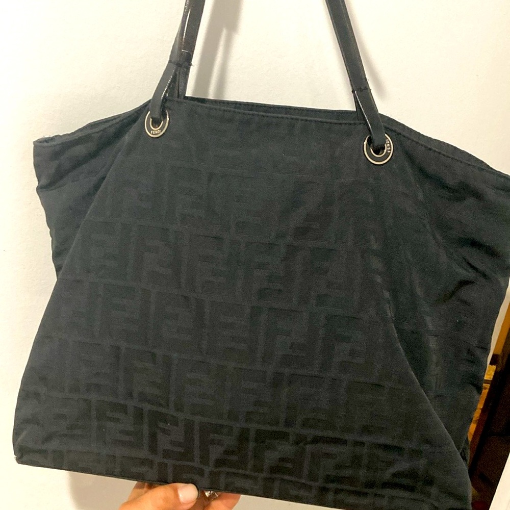 FENDI black zucca canvas tote with zipper